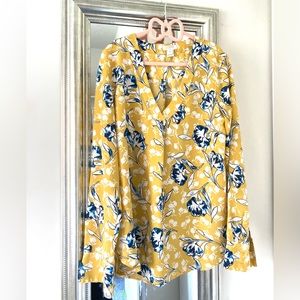 J. Crew Factory Women’s Blouse Long Sleeve Yellow Tulips Blouse Size XXS